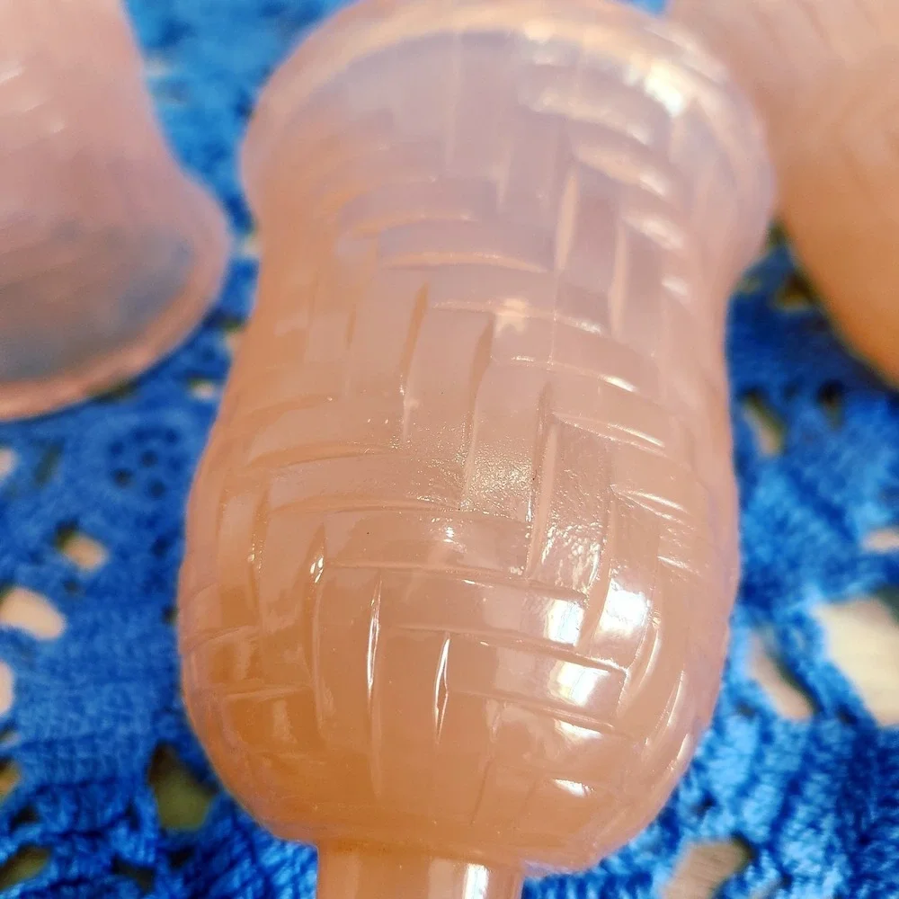 Lot of 3 VTG S.N.M. Pink Opalescent Slag Glass Basketweave Peg Candle Votives